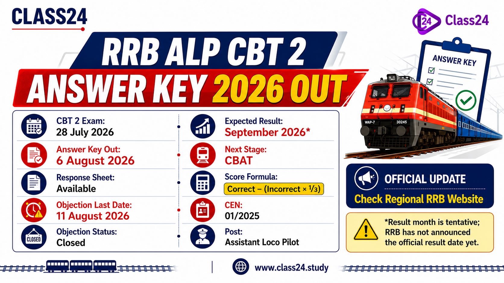 RRB ALP CBT 2 Answer Key 2026 Out